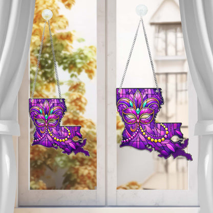 Louisiana Map Mardi Gras Suncatcher Acrylic Hanging Sign TQN4573AS