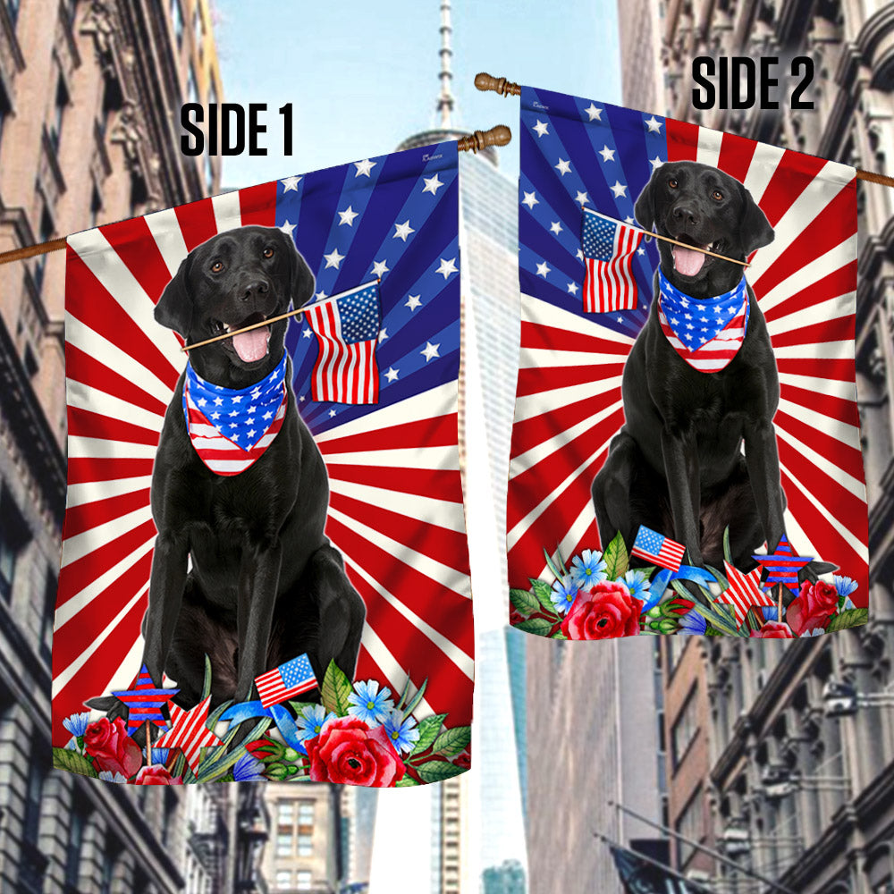 Black Labrador Retriever 4th Of july Independence Day Flag