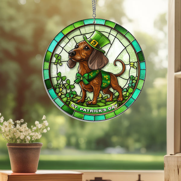 Dachshund Irish Decor Saint Patrick's Day Dachshund Suncatcher Acrylic Hanging QTR1070AS