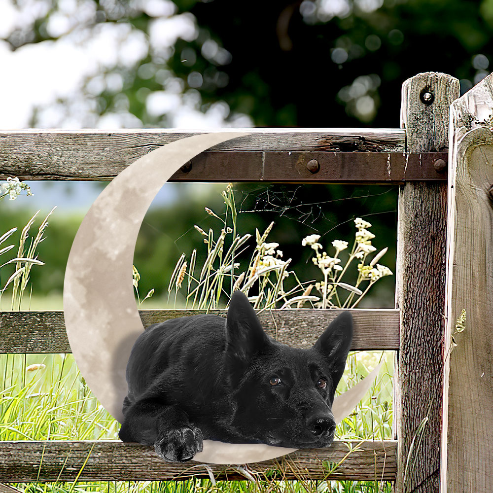 Black German Shepherd Laying On The Moon Hanging Metal Sign QNK1012MSv7a