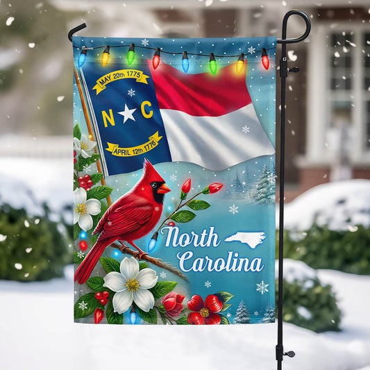 North Carolina State Christmas Cardinal and Dogwood Flower Flag MLN4303F