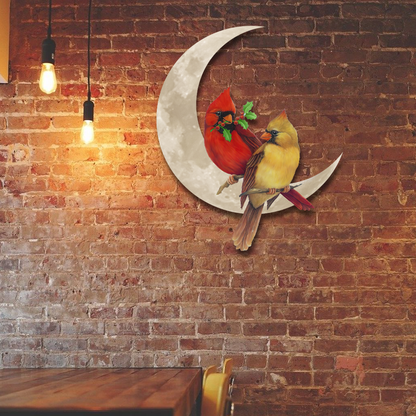 Cardinal Couple On The Moon Hanging Metal Sign QNK1005MSv12