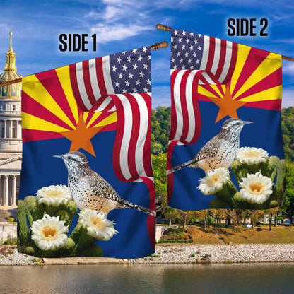 Arizona State Cactus Wren Bird and Saguaro Cactus Flag MLN1141Fv24