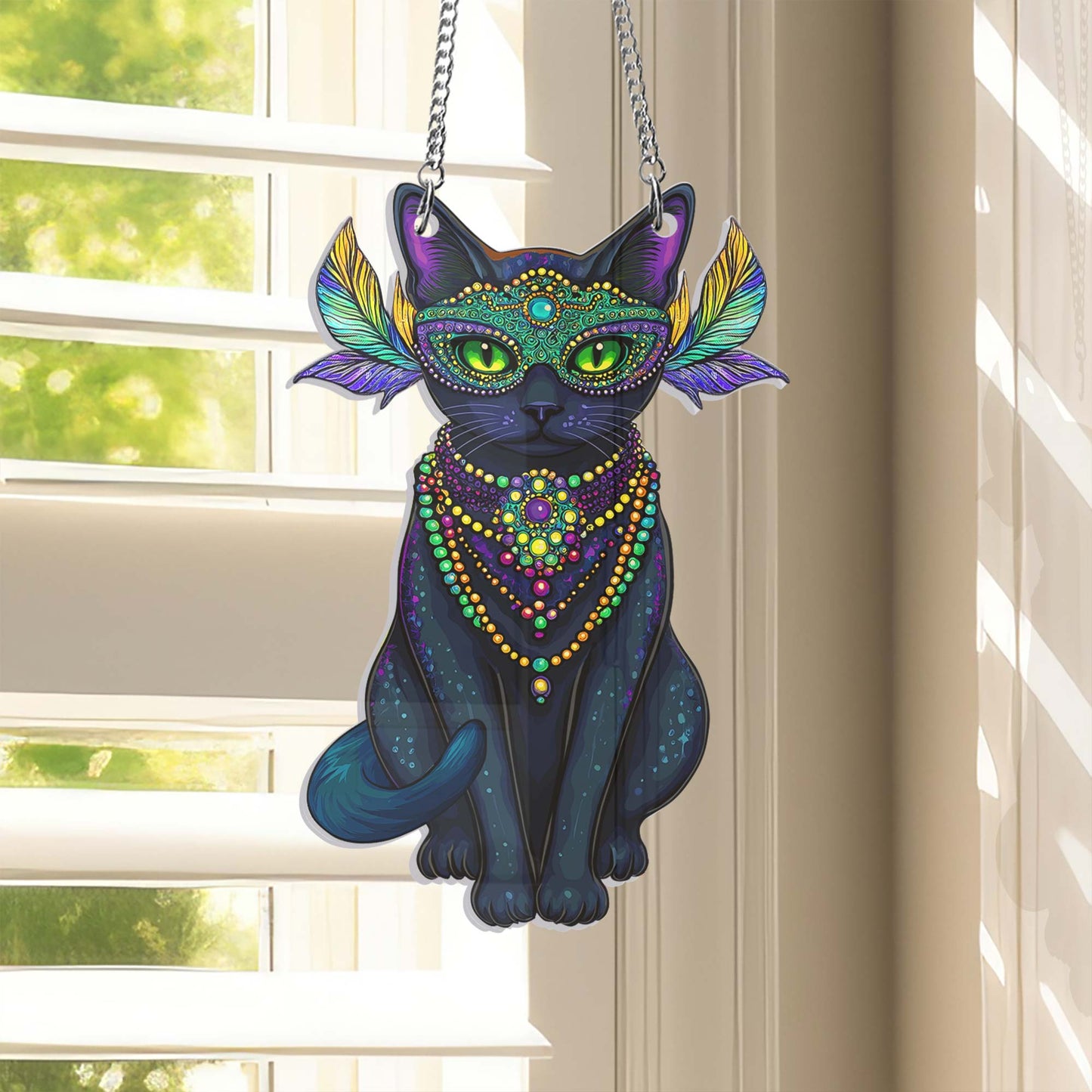 Black Cat Mardi Gras Suncatcher Acrylic Hanging Sign TQN4664AS