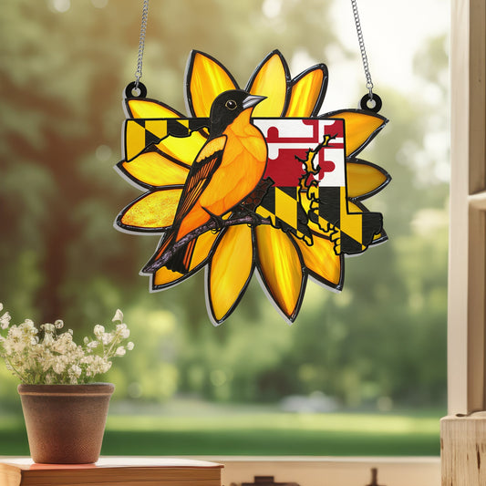 Maryland Baltimore Oriole Bird Suncatcher - Acrylic Hanging Ornament - Perfect Gift for Bird Lovers & Maryland Pride