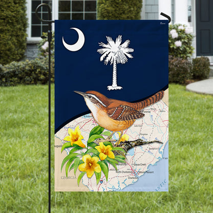 Carolina Wren with Yellow Jessamine, South Carolina Flag TPT745F