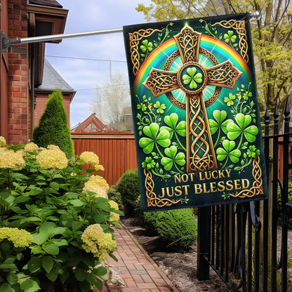 St. Patrick's Day Irish Celtic Cross Not Lucky Just Blessed Flag MLN5021F