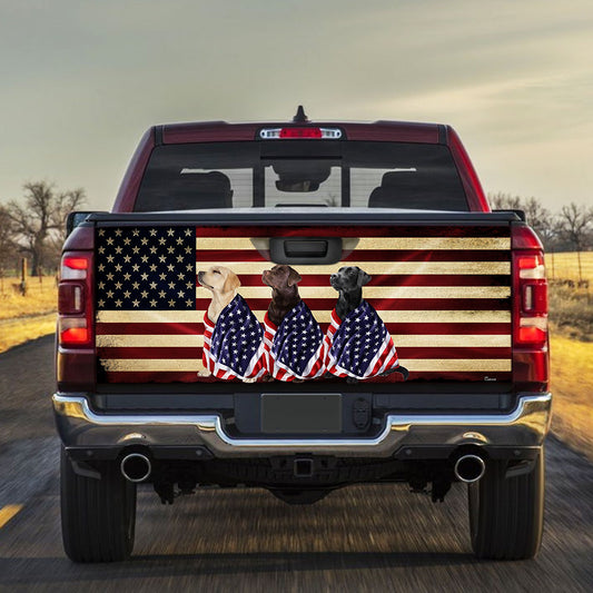 Labrador Retriever Dogs Wrapped in Glory American Patriot Truck Tailgate Decal Sticker Wrap BNL40TDv35
