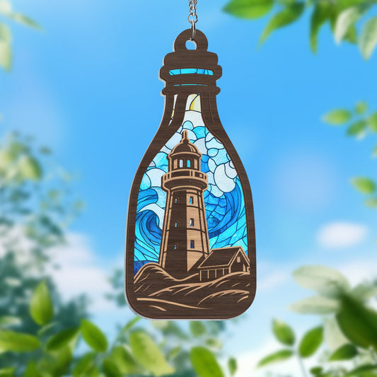 Beach Lighthouse 2 Layered Hanging Suncatcher VTM497WH