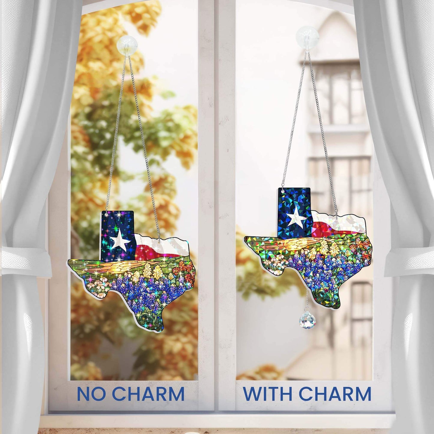 Texas Flag and Bluebonnets Flower Hologram Window Hanging VTM1526TNB