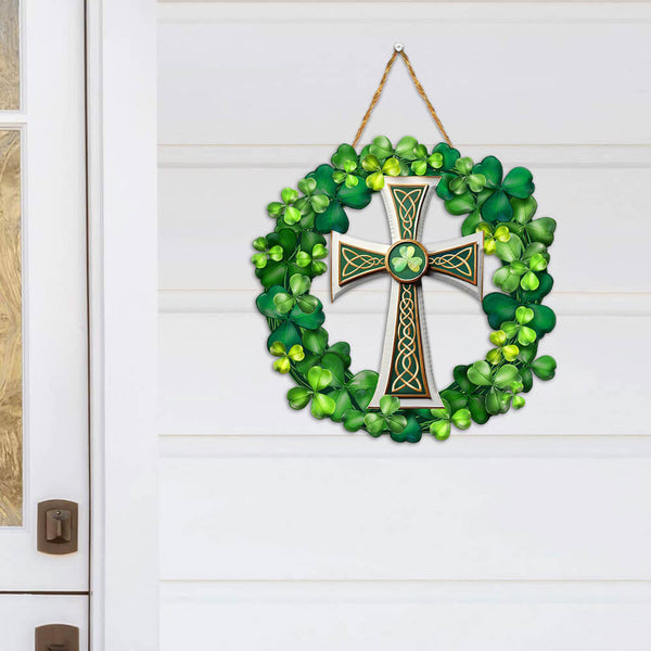 Christian Celtic Cross with Shamrock, Irish St. Patrick’s Day Wooden Door Sign TPT1582DS