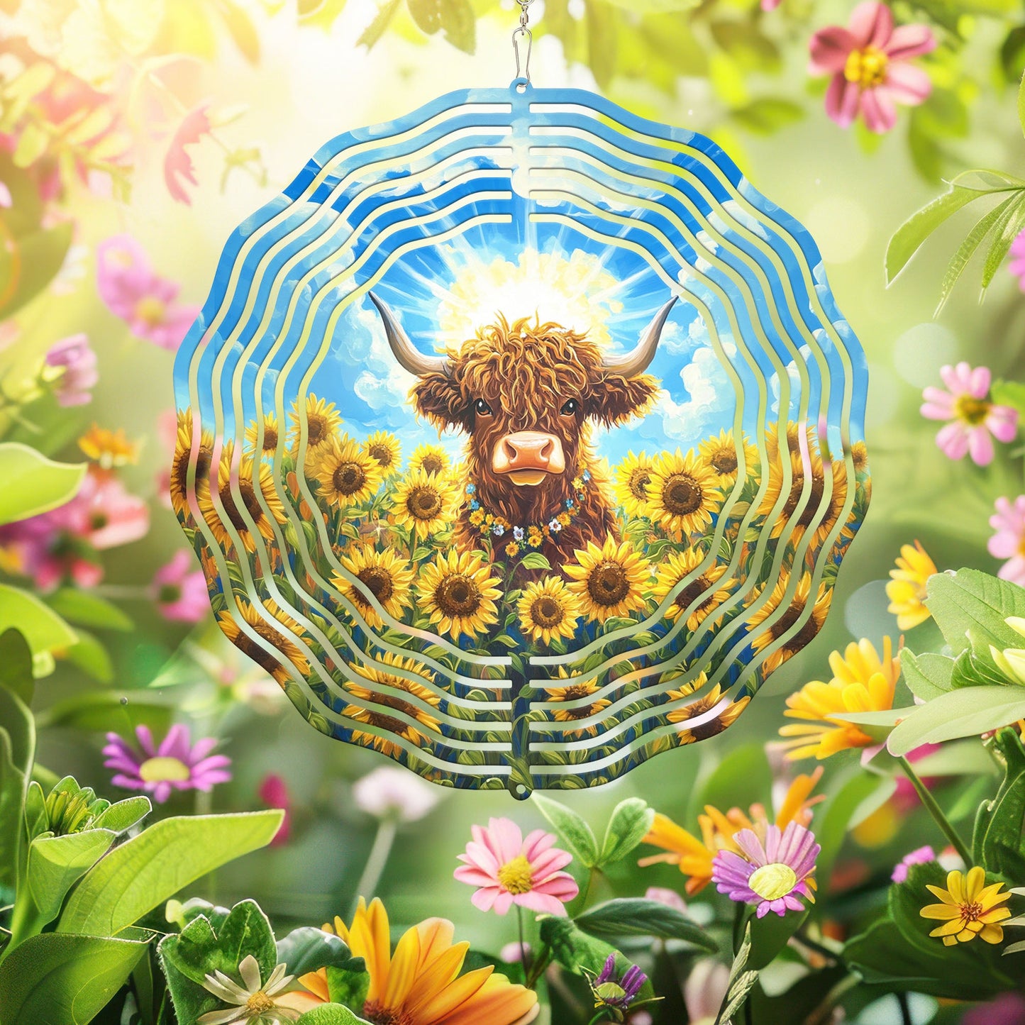 Sunflowers Highland Cow Wind Spinner VTM944WS