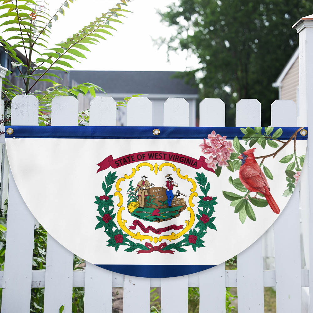 Cardinal and Rhododendron Flower, West Virginia Non-Pleated Fan Flag TPT1858FLv1