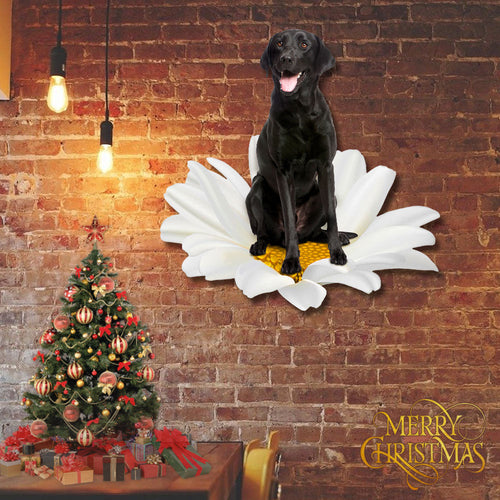 Black Labrador Retriever On White Daisy Hanging Metal Sign QNN625MSv2