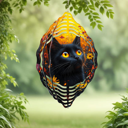 Black Cat In Flower Garden Wind Spinner VTM989WS