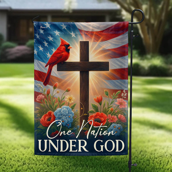 Cardinal Christian Cross American Flag One Nation Under God Flag MLN6034TNB