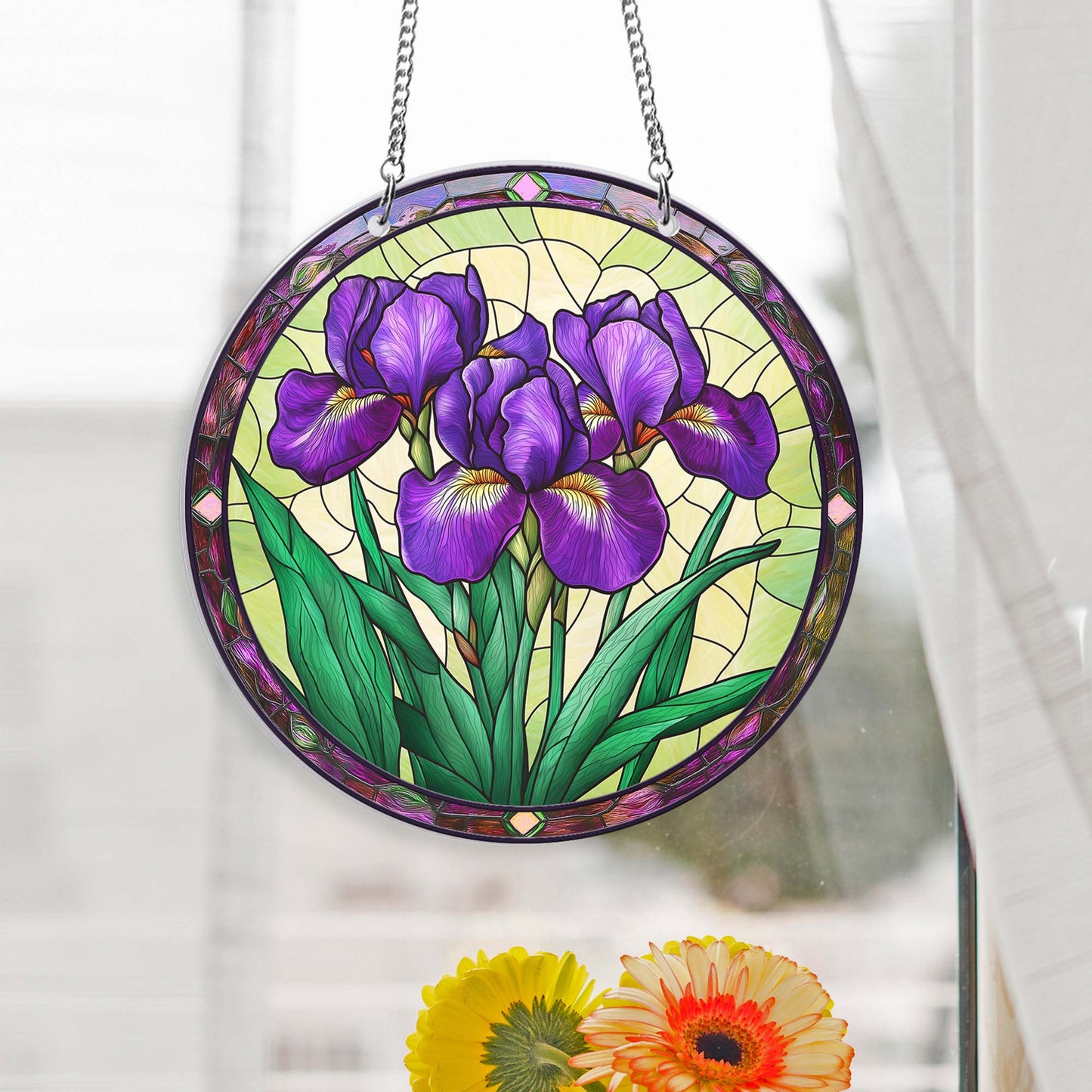 Purple Iris Flower Suncatcher Acrylic Hanging Sign TQN4654AS