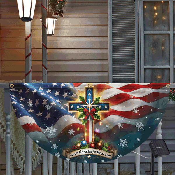 Christian Cross Christmas Jesus Is The Reason For The Season Solar Led Fan Flag MLN4078SL