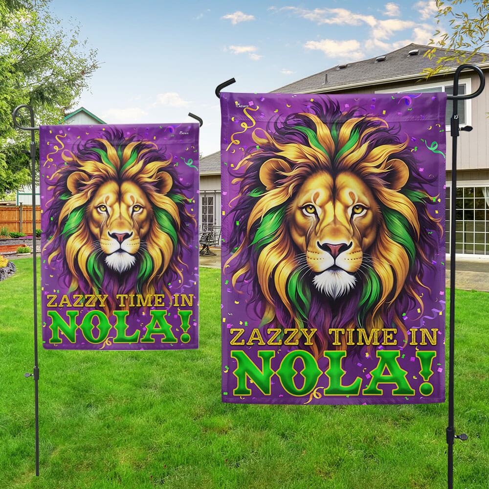 Mardi Gras Lion Zazzy Time In Nola Flag TQN4633F
