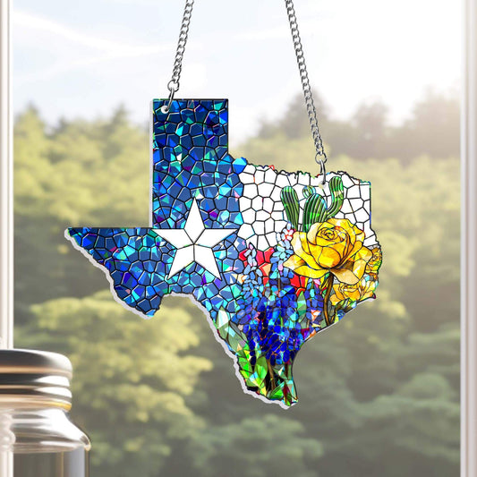 Texas Bluebonnet and Yellow Rose of Texas Hologram Window Hanging TPT2758TNB