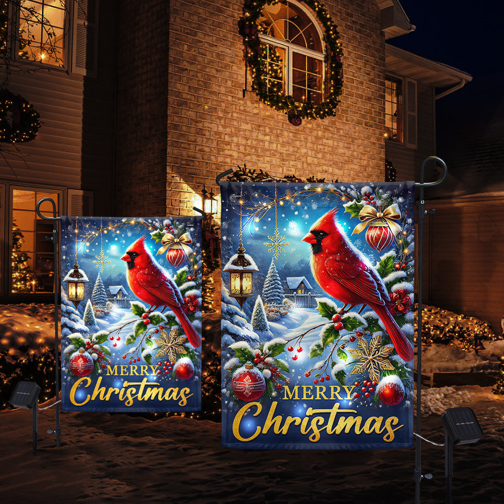 Cardinal Merry Christmas Winter Holiday Solar Led Garden Flag TQN4108SF