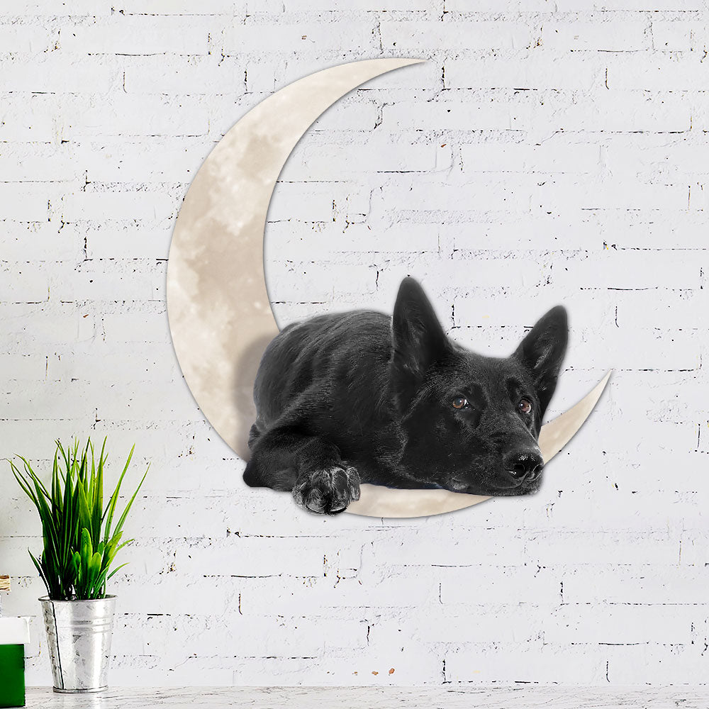 Black German Shepherd Laying On The Moon Hanging Metal Sign QNK1012MSv7a