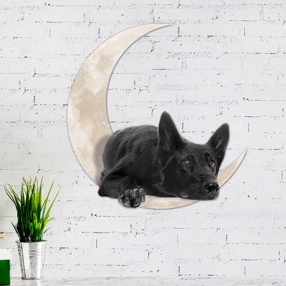 Black German Shepherd Laying On The Moon Hanging Metal Sign QNK1012MSv7a