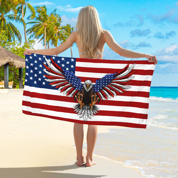 Flagwix American Flag - Patriotic Eagle American Flag 4th Of july Independence Day Beach Towel TQN5279TDH
