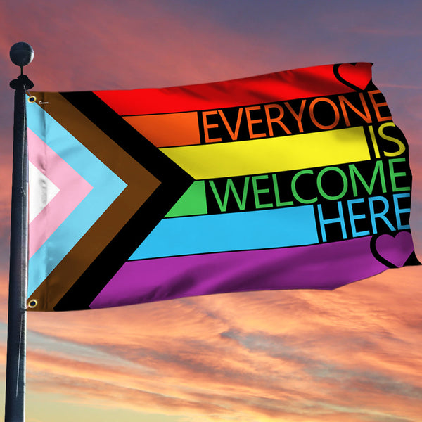 Everyone Is Welcome Here Teacher LGBT Pride Grommet Flag TQN5117NTH