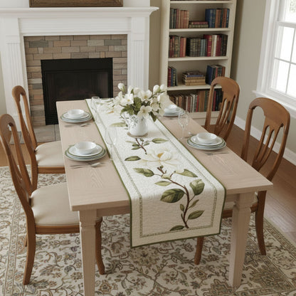 Rustic Magnolia Bloom Quilted Table Runner NCU0PT3861