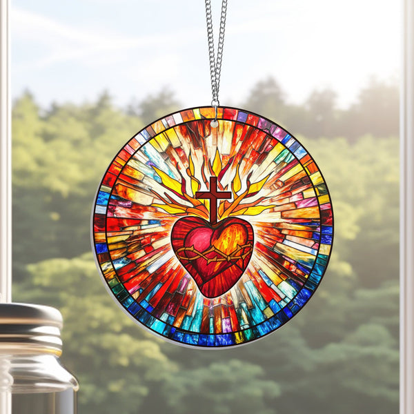 Christian Cross, Sacred Heart of Jesus Suncatcher Acrylic Hanging TPT2206AS