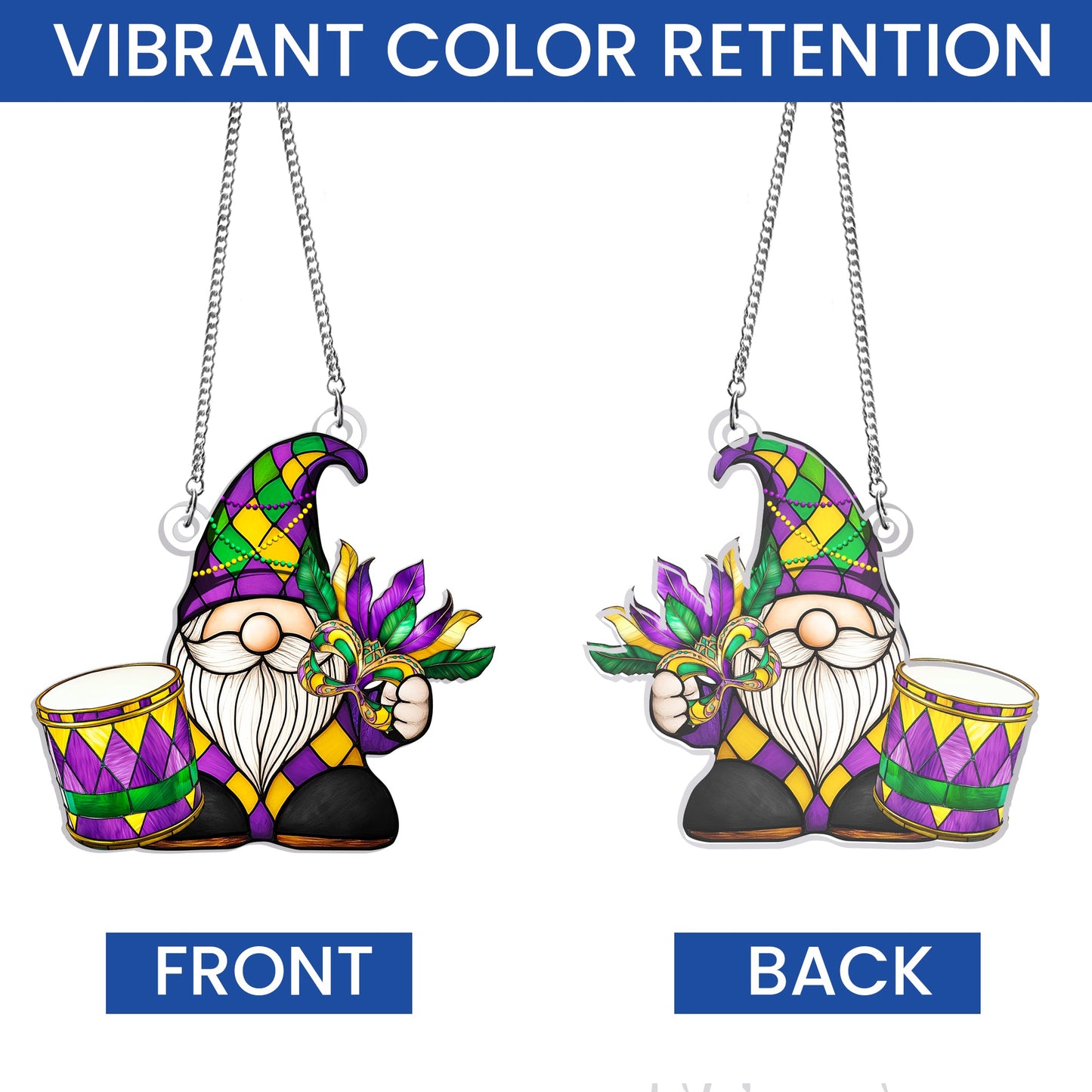 Mardi Gras Gnome Suncatcher, Fat Tuesday Carnival Parade Acrylic Hanging Sign TQN4678AS