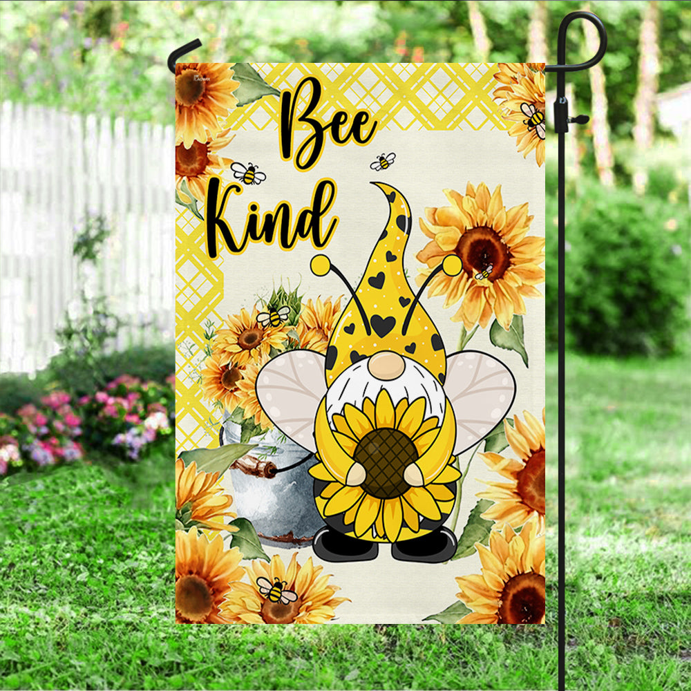Bee Gnome Sunflower Bee Kind Flag MLN343F