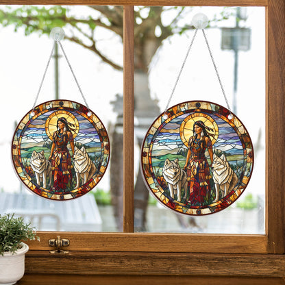 Native American Wolf Suncatcher Acrylic Hanging Sign TQN4674AS