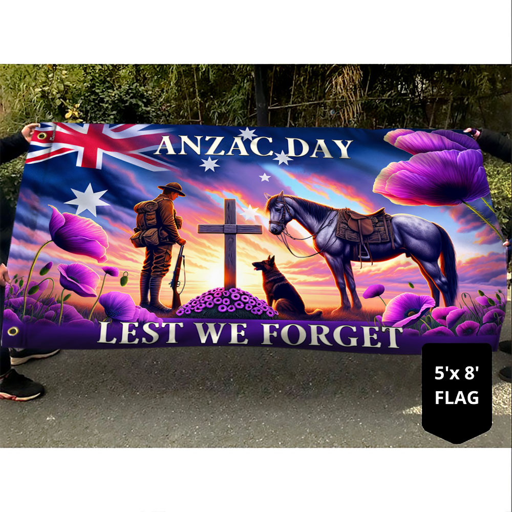 Anzac Day Australia Animals in War Purple Poppy Grommet Flag TQN2510GF