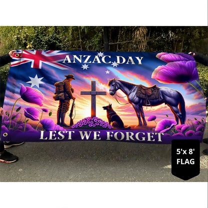 Anzac Day Australia Animals in War Purple Poppy Grommet Flag TQN2510GF