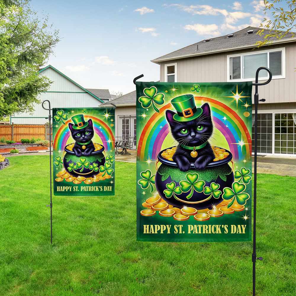 Black Cat Happy St. Patrick's Day Flag MLN5011F
