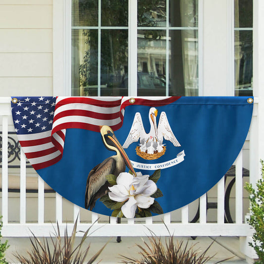 Louisiana Brown Pelican Bird and Magnolia Flower Non-Pleated Fan Flag MLN3441FL