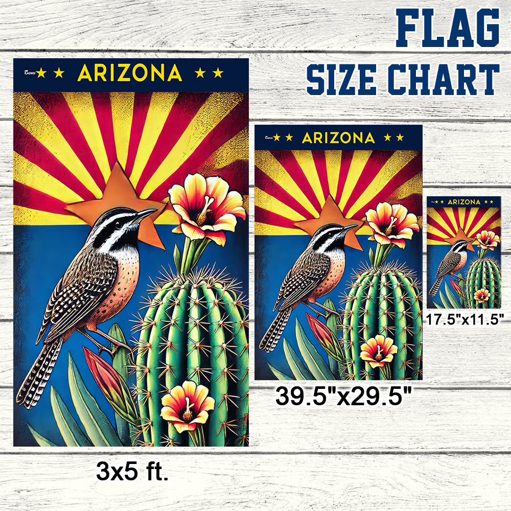 Arizona Cactus Wren and Saguaro Cactus Blossom Flag MLN3478F