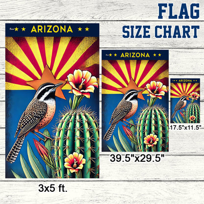 Arizona Cactus Wren and Saguaro Cactus Blossom Flag MLN3478F