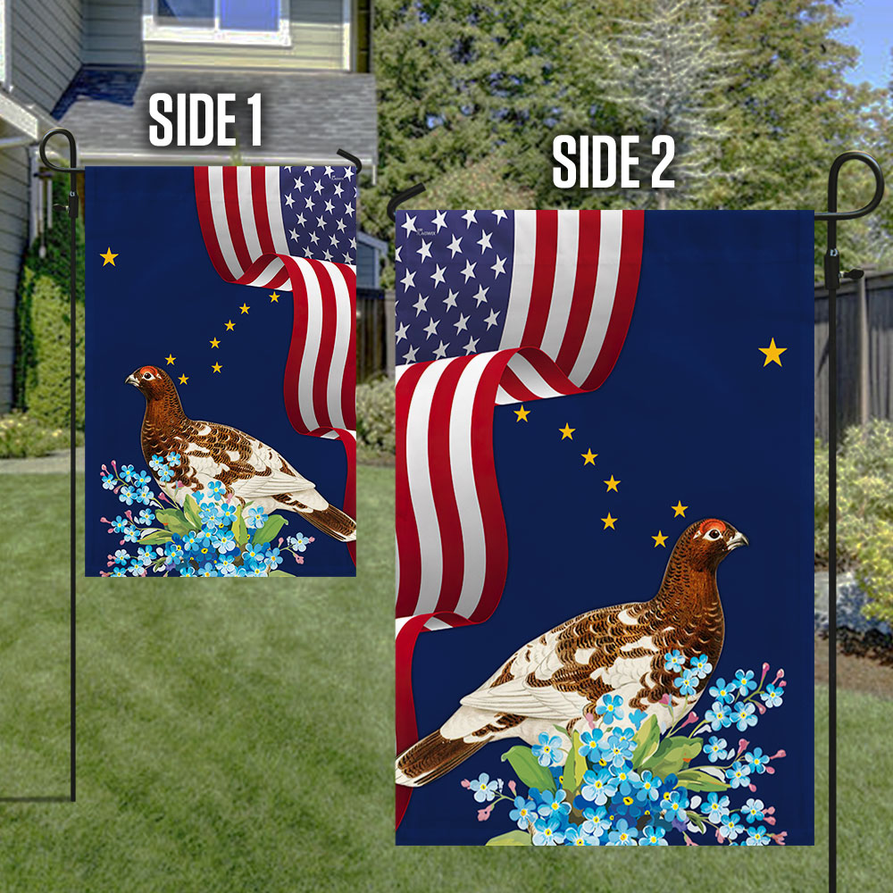 Alaska State  Willow Ptarmigan Bird and Forget-Me-Not Flower Flag MLN1141Fv10