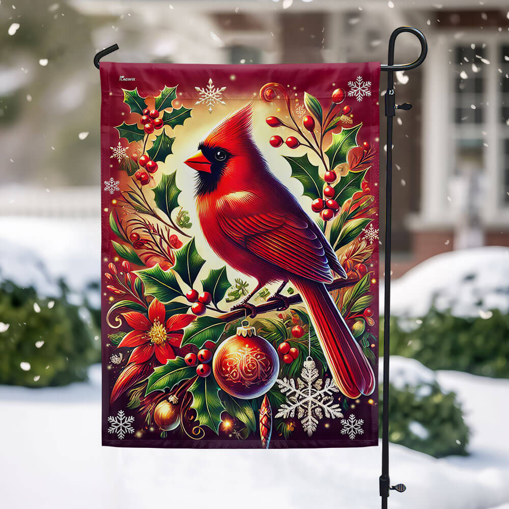 Cardinal Bird Merry Christmas Flag TQN3907F