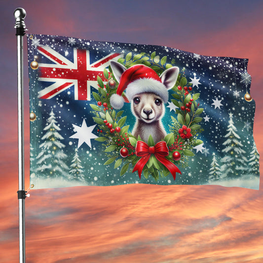 Australian Kangaroo Christmas Winter Holidays Australia Grommet Flag TQN4216GF