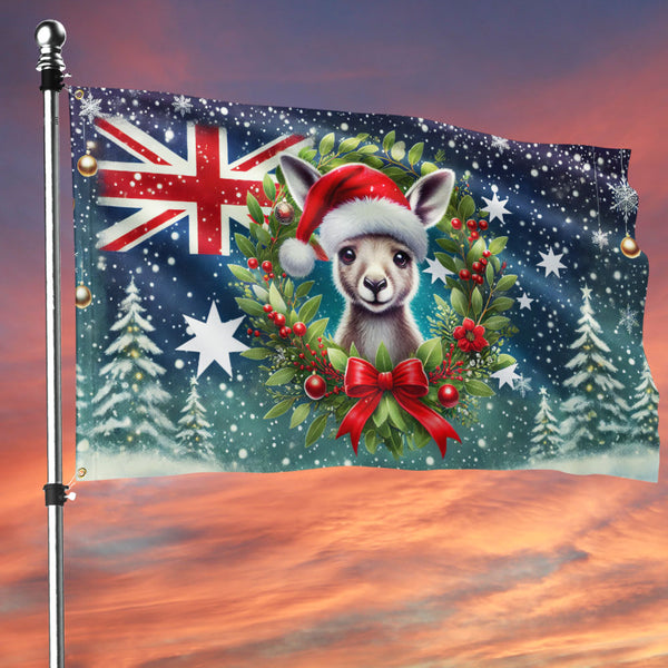Australian Kangaroo Christmas Winter Holidays Australia Grommet Flag TQN4216GF