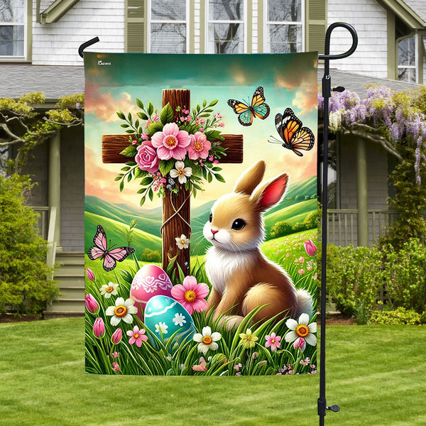 Easter Rabbit Bunny Christian Cross Happy Easter Flag MLN5178HVN