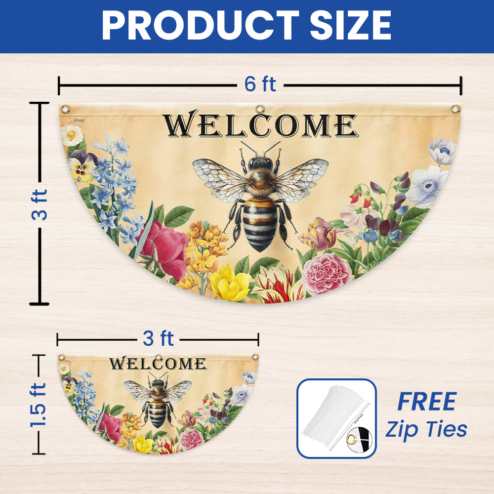 Bee Flowers Welcome Summer Non Pleated Fan Flag TQN5389NTH