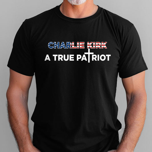 Charlie Kirk Patriot T-Shirt | Christian Cross American Flag Religious Tee