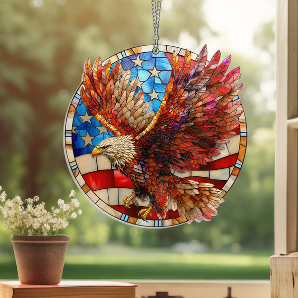 Eagle USA Flag Suncatcher Acrylic Window Hanging VTM1049PMN