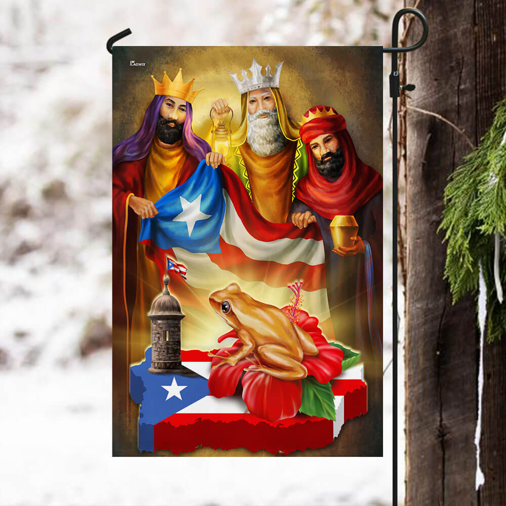 Brown Coqui Frog Three Kings Christmas Puerto Rico Flag TPT1377Fv1