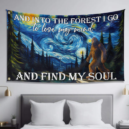 Bigfoot In Starry Night, And Into The Forest I Go, Bigfoot Funny Dorm Flag TPT1173GF